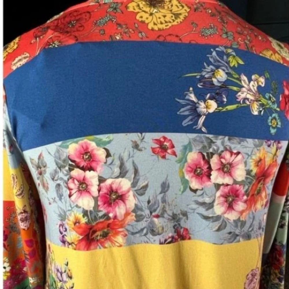 🔥🔥Johnny Was Marcel Lenora Patchwork Tunic Floral Motif Pink & Yellow SizeXSMALL_8
